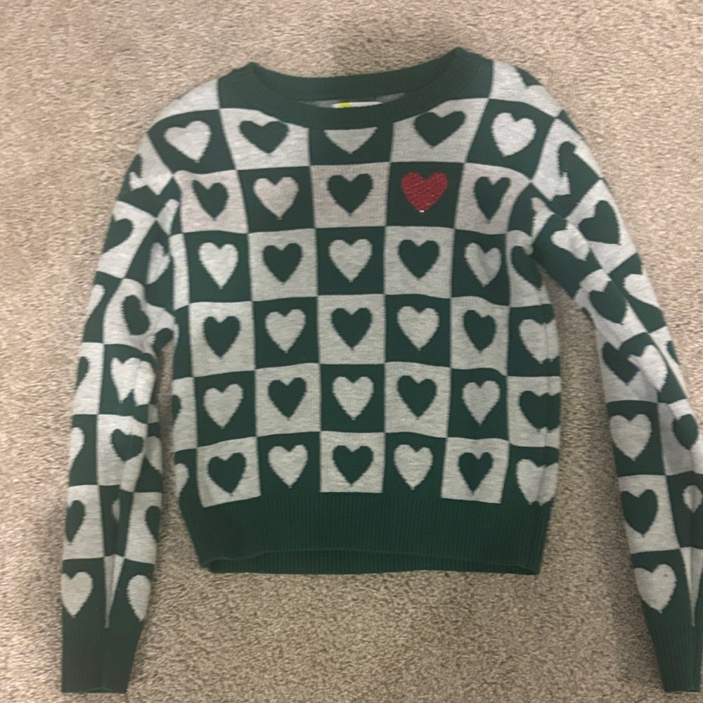 Epic Threads Green and Gray Heart Sweater